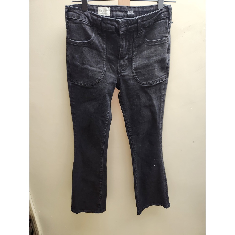 Pilcro and the Letterpress Black Flare Crop Jeans Womens 28‎ Patch Pocket Denim